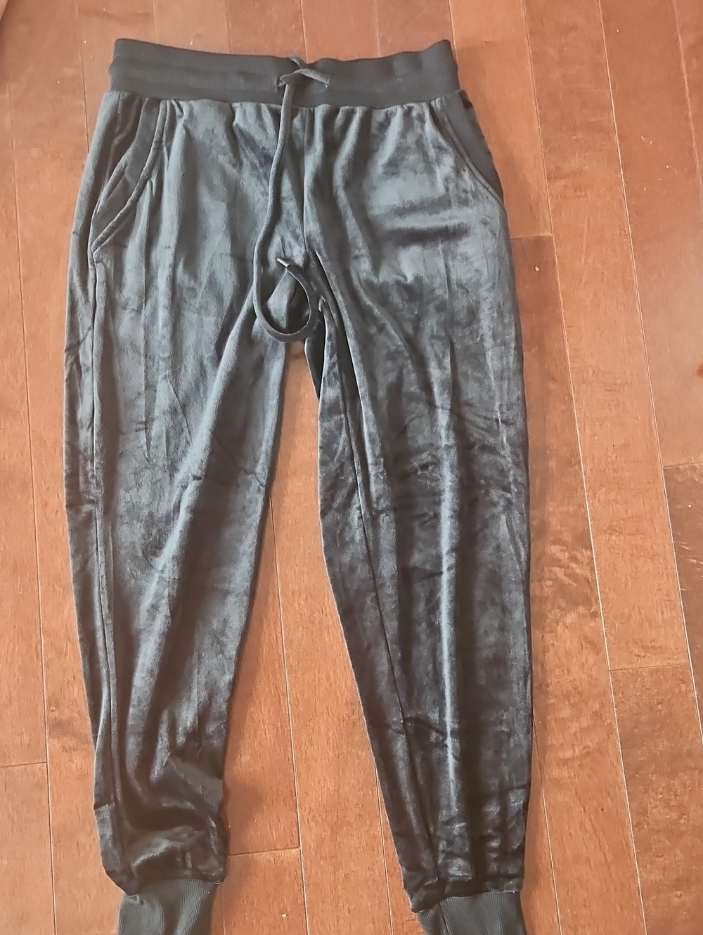 Women's Black Velvet Jogger Pants - Casual Drawstring Waist